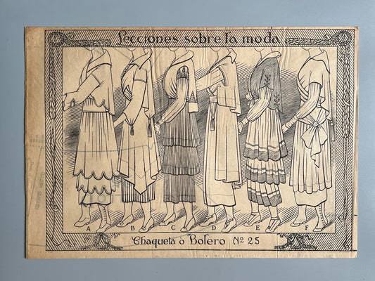 Lecciones sobre la moda. Chaqueta o Bolero nº25. Patrones graduables Sistema Martí - ca.1915-20