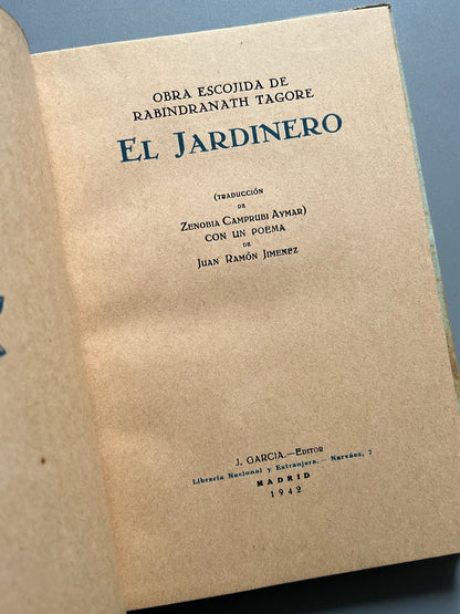 Libro de: El jardinero, Rabindranah Tagore - J. García, 1943