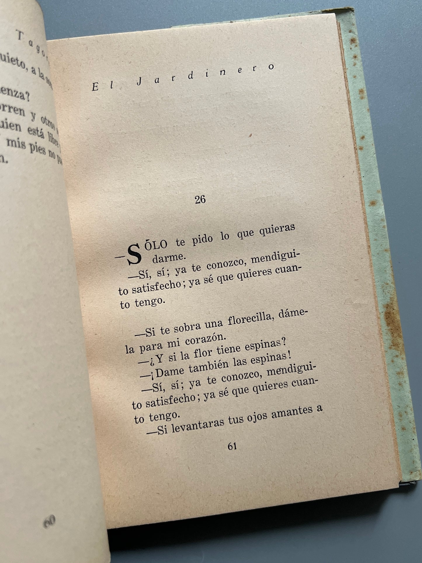 Libro de: El jardinero, Rabindranah Tagore - J. García, 1943