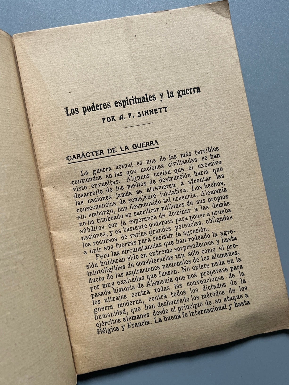 Libro de: Los poderes espirituales y la guerra, A. P. Sinett/ W. Tudor Pole - Valencia, 1915