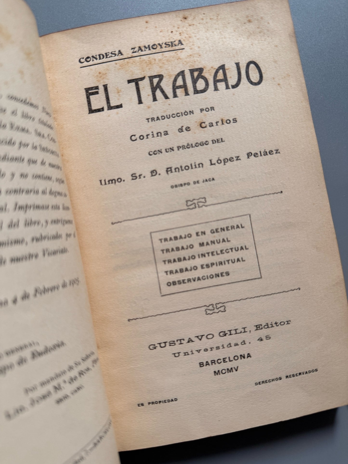 Libro de: El trabajo, Condesa Zamoyska - Gustavo Gili Editor, 1905