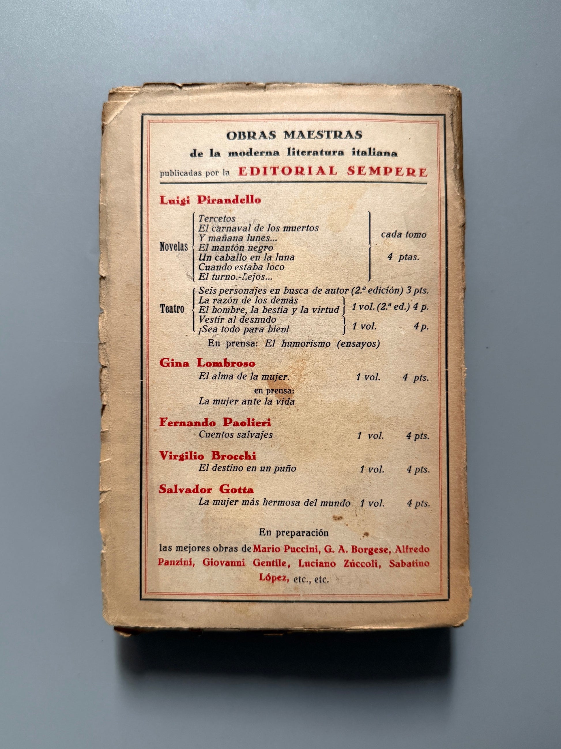 Libro de: De d'Annunzio a Pirandello, Mario Puccini - Editorial Sempere, 1927