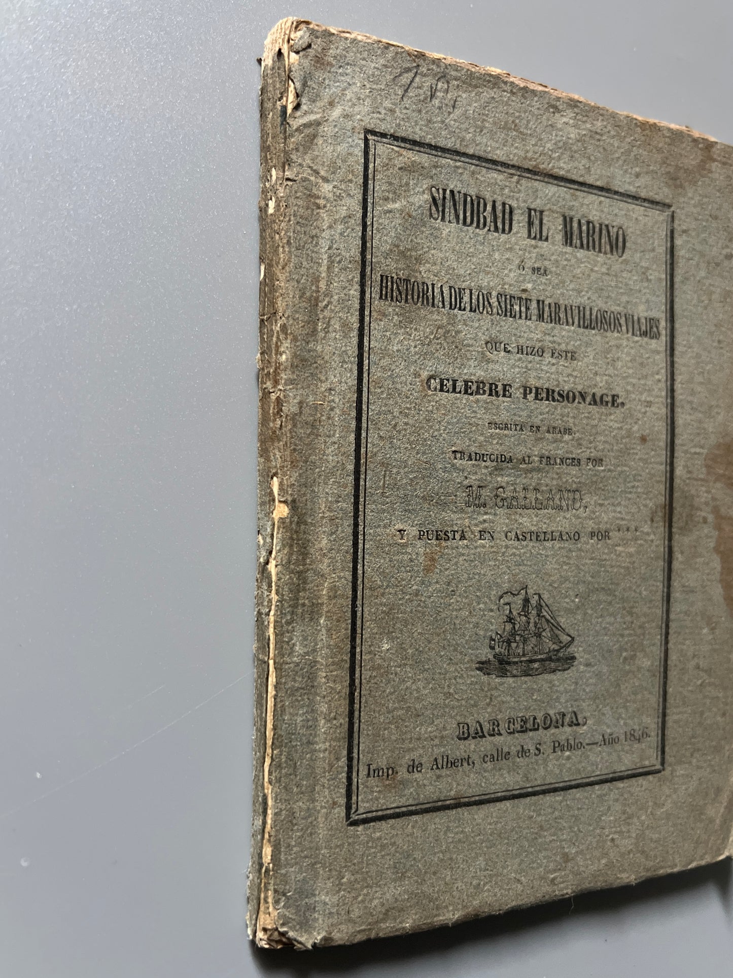 Libro de: Sinbad el marino, M. Galland (primera edición) - Barcelona, 1846