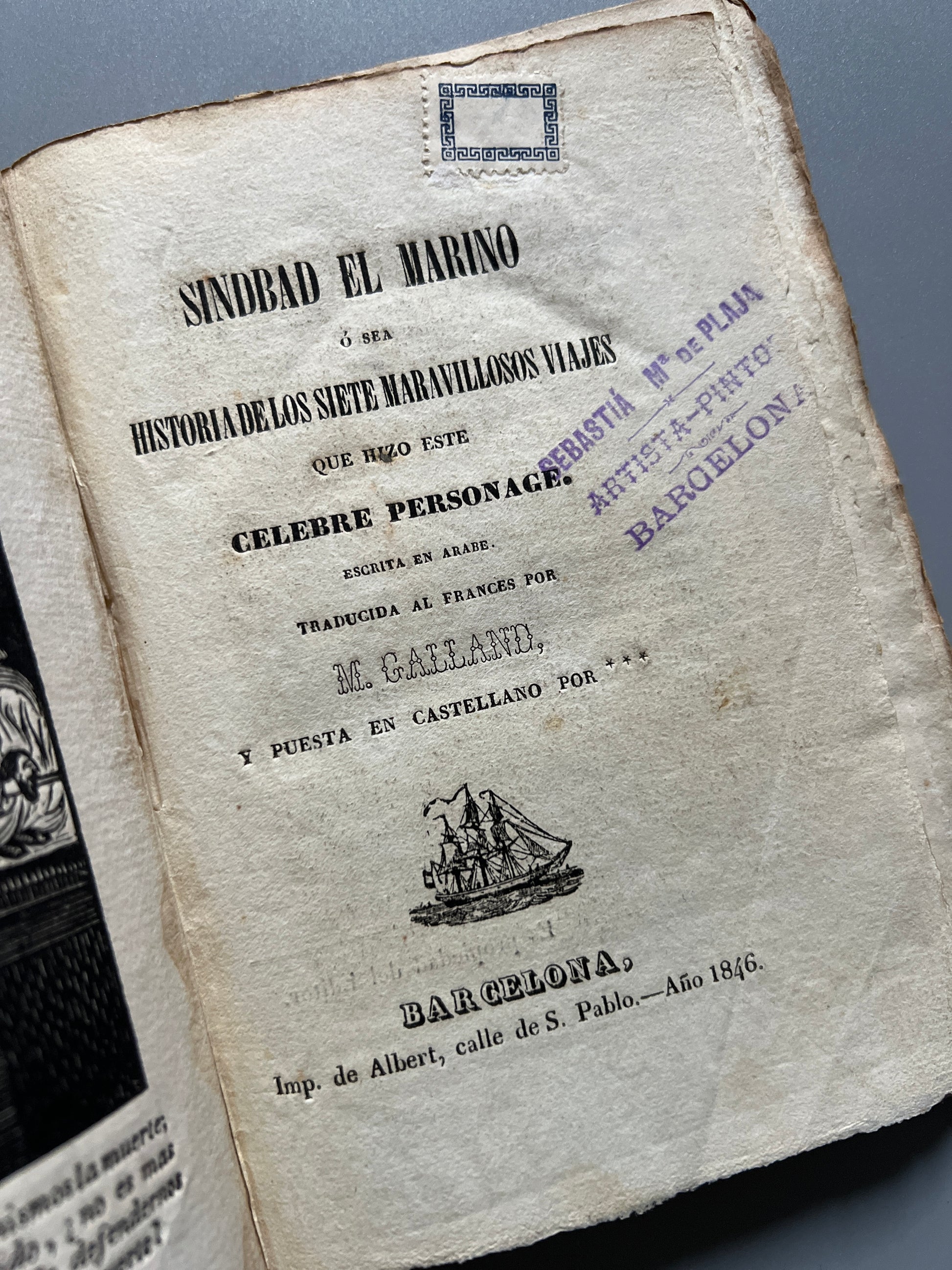 Libro de: Sinbad el marino, M. Galland (primera edición) - Barcelona, 1846