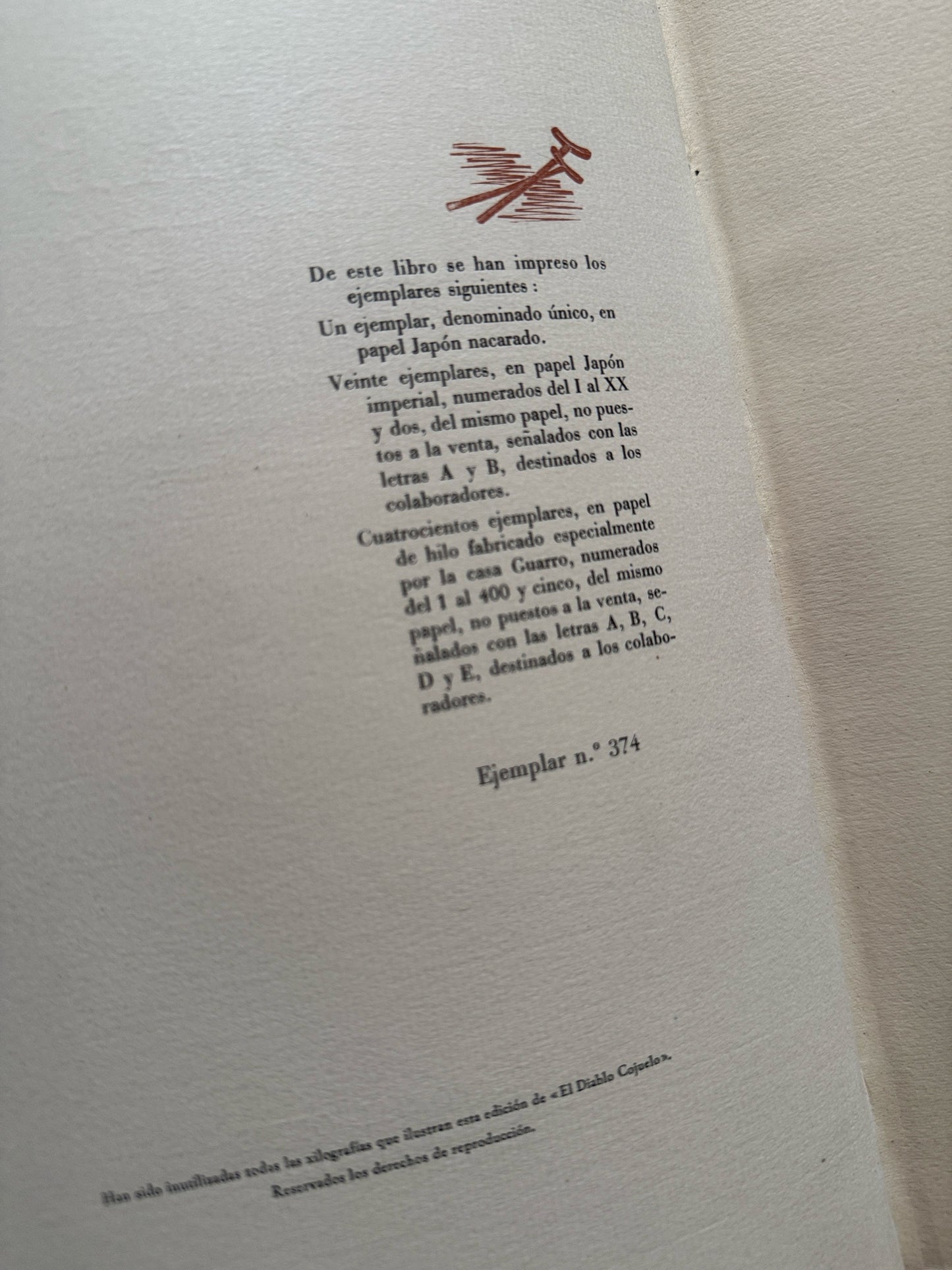 Libro de: El diablo cojuelo, Luis Vélez de Guevara (ejemplar numerado, nº374) - Editorial Orbis, 1943