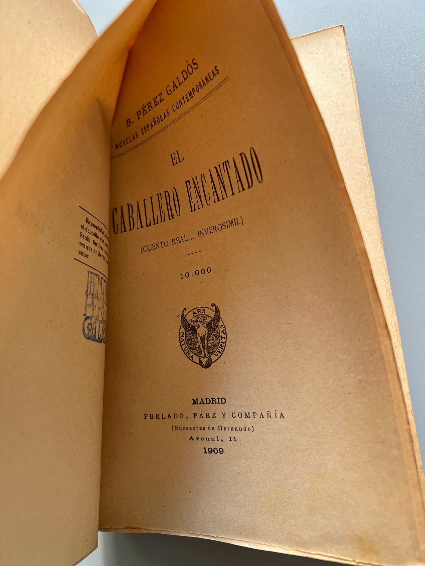 Libro de: El caballero encantado, Benito Pérez Galdós - Perlado, Páez y Compañía, 1909