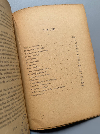 Libro de: La conquista del pan, P. Kropotkine - F. Sempere y Compañía, ca.1900