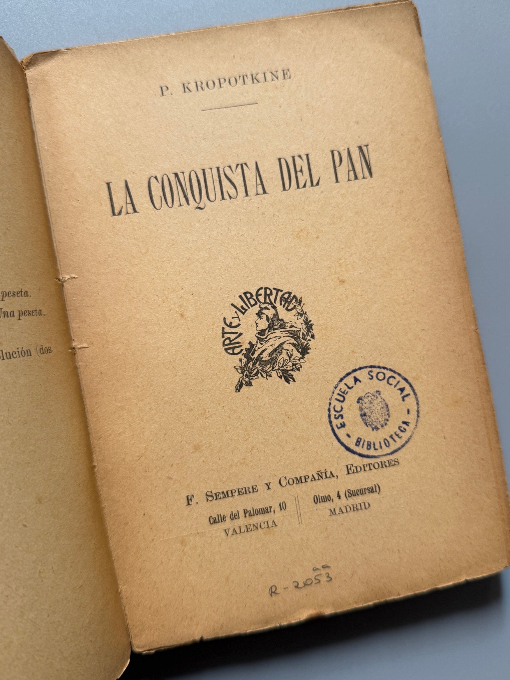 Libro de: La conquista del pan, P. Kropotkine - F. Sempere y Compañía, ca.1900