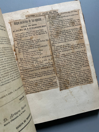 Libro de: Origen poliédrico de las especies, Arturo Soria y Mata (+ recortes periódico)  - Madrid, 1894