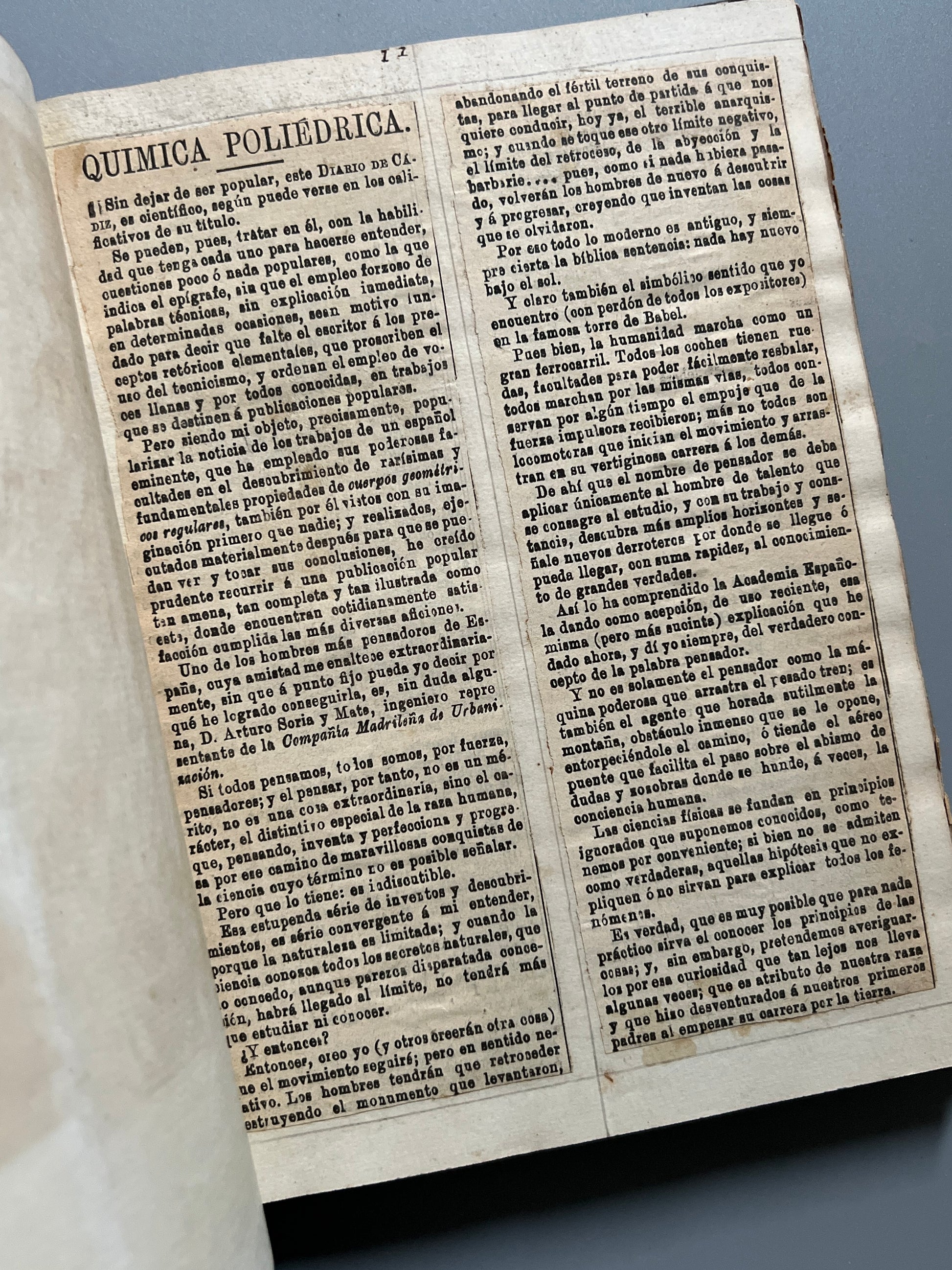 Libro de: Origen poliédrico de las especies, Arturo Soria y Mata (+ recortes periódico)  - Madrid, 1894