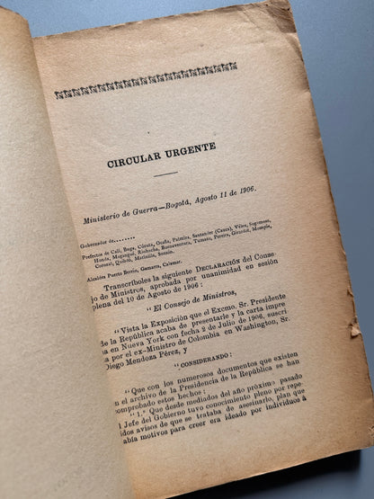 Libro de: La honra nacional y el ex-ministro Mendoza Perez - Imprenta Nacional, Bogotá, 1906