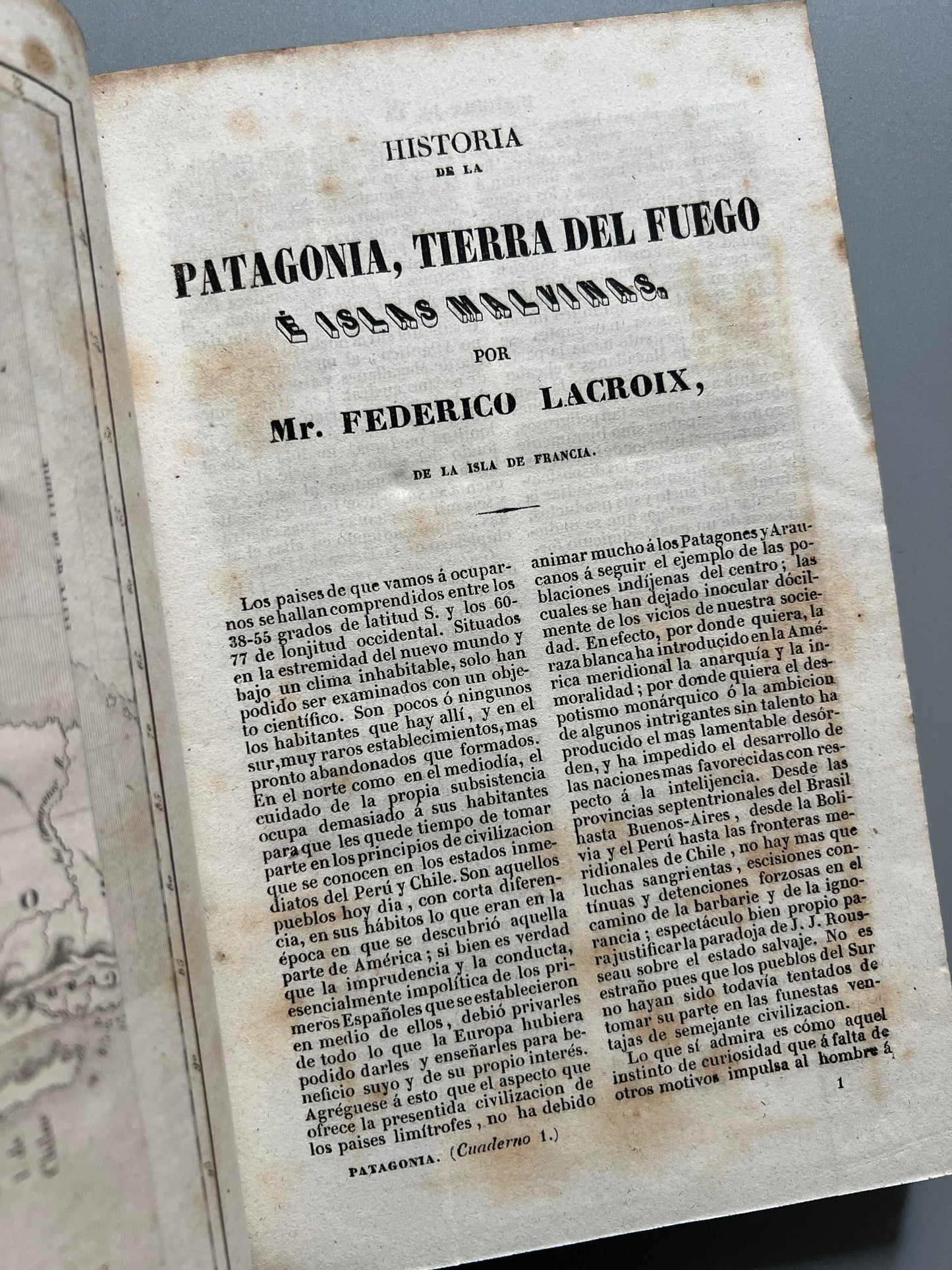 Libro de: Historia de la Patagonia, Tierra de fuego é Islas Malvinas, Federico Lacroix - Barcelona, 1841