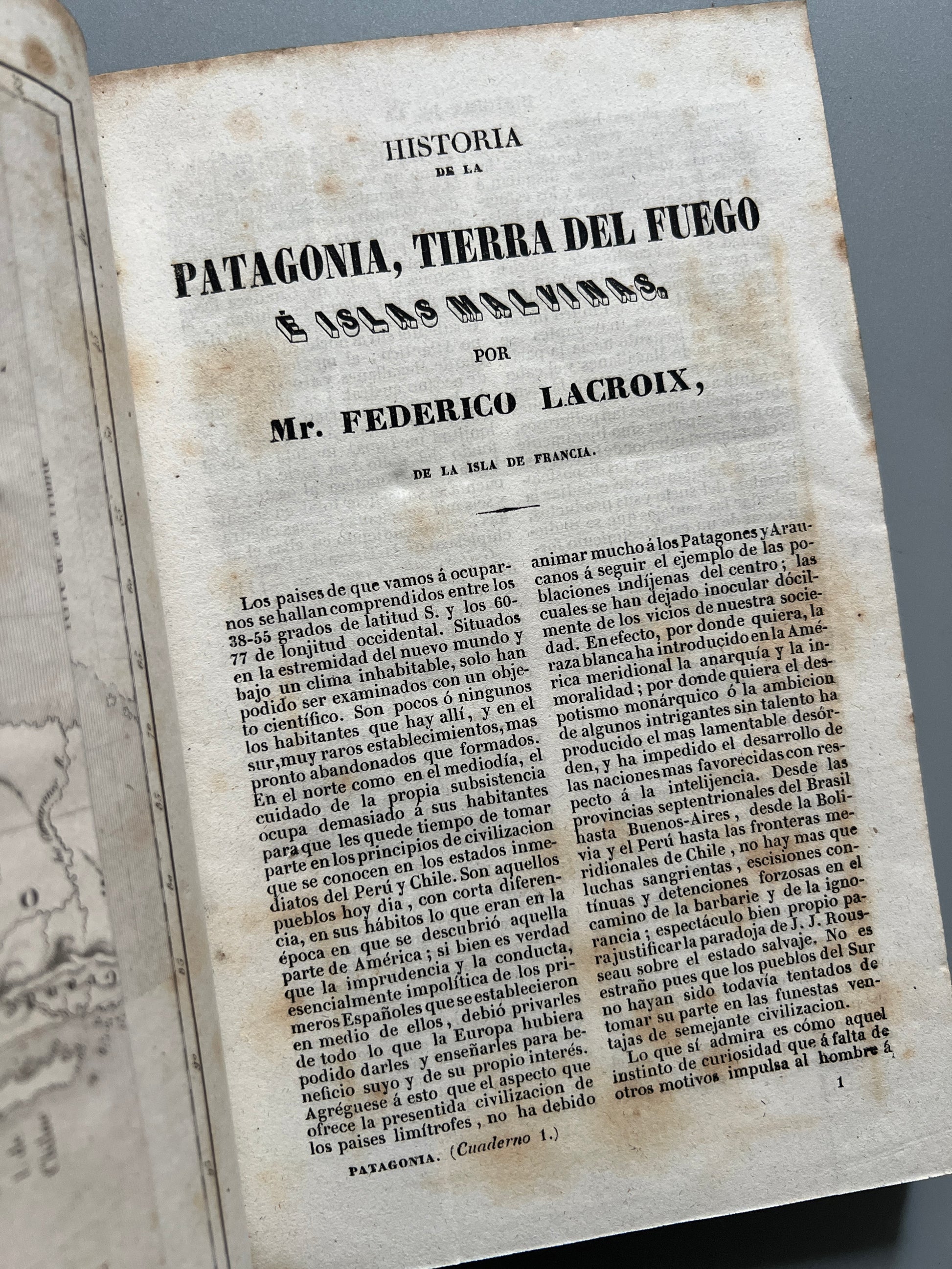 Libro de: Historia de la Patagonia, Tierra de fuego é Islas Malvinas, Federico Lacroix - Barcelona, 1841