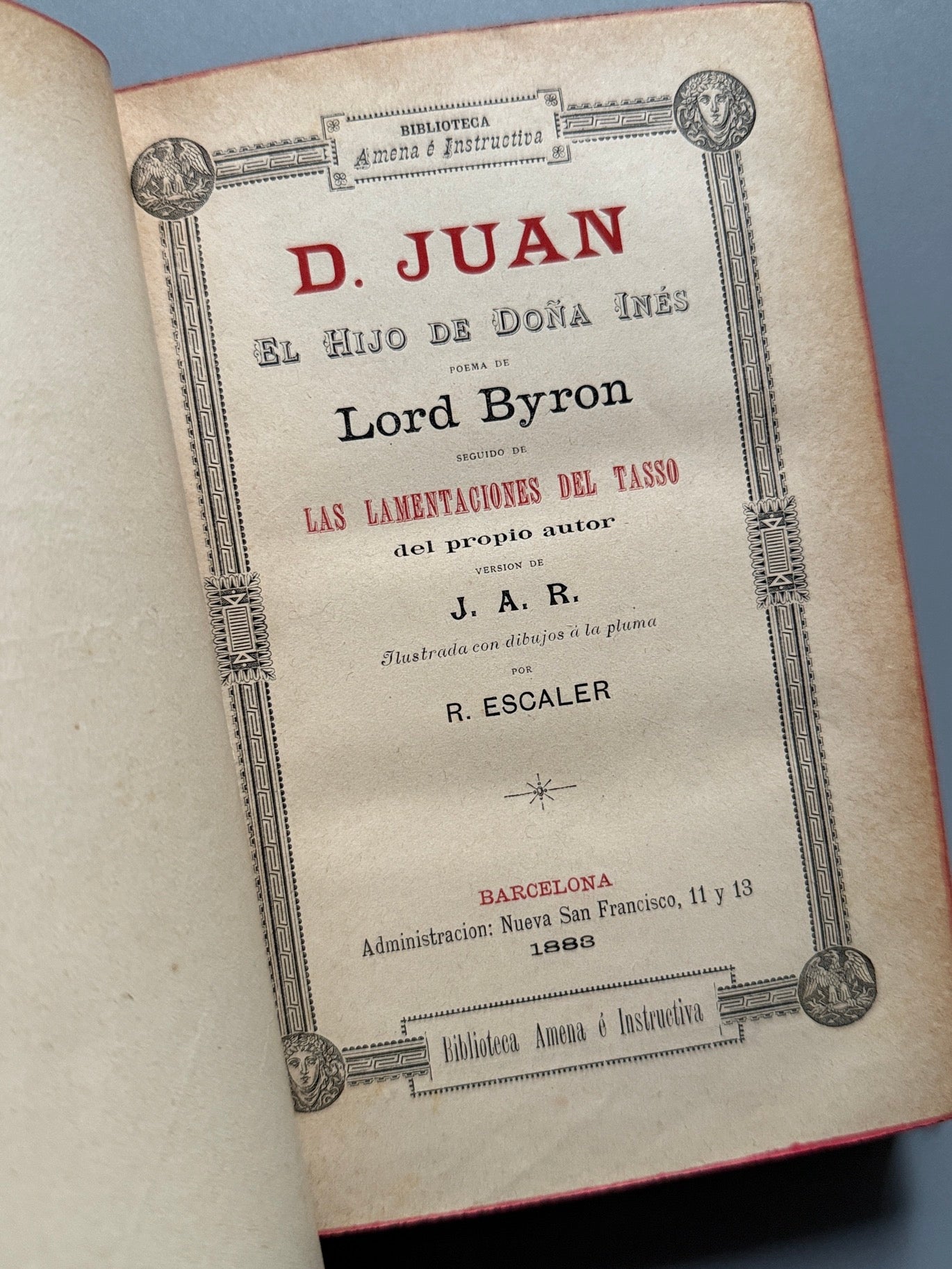 Libro de: Don Juan, Lord Byron - Biblioteca Amena é Instructiva, 1883