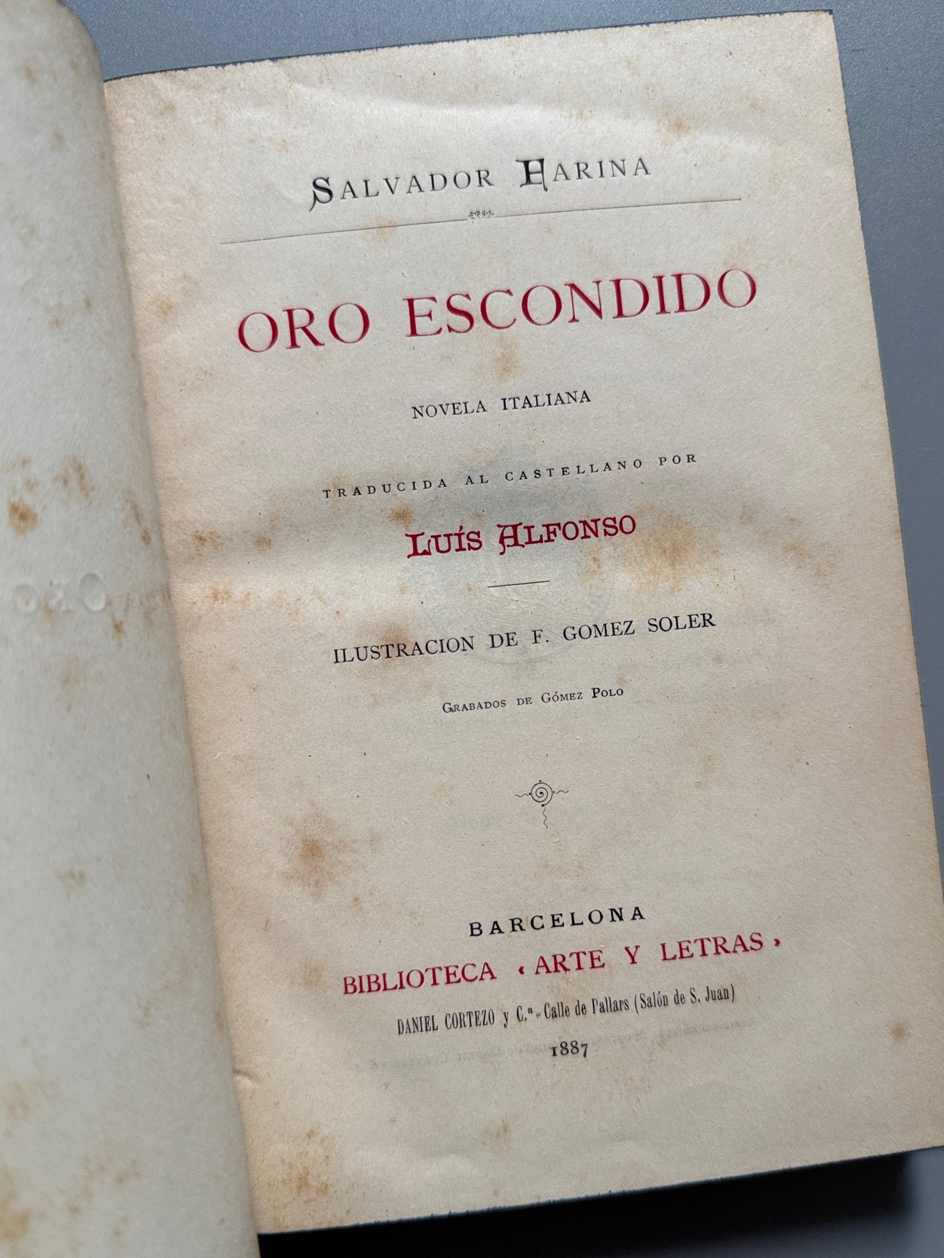 Libro de: Oro escondido, Salvador Farina - Biblioteca Arte y Letras, 1887