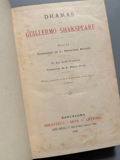 Libro de: Dramas de Shakespeare, William Shakespeare - Biblioteca Arte y Letras, 1886