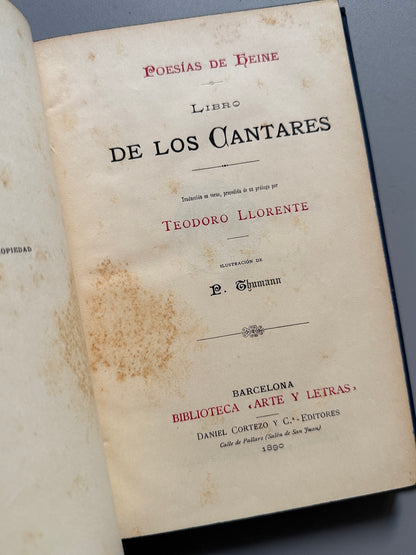 Libro de: Poemas de Heine. Libro de los cantares, Enrique Heine - Biblioteca Arte y Letras, 1890