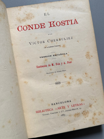 Libro de: El conde Kostia, Victor Cherbuliez - Biblioteca Arte y Letras, 1885