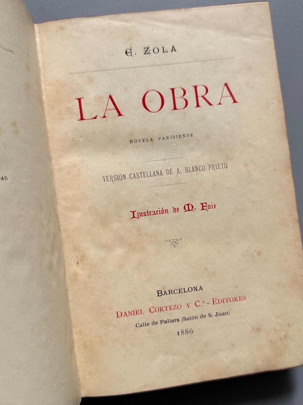 Libro de: La obra, E. Zola - Daniel Cortezo editor, 1886