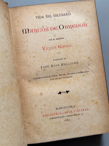 Libro de: Vida del escudero Marcos de Obregón, Vicente Espinel - Biblioteca Arte y Letras, 1881