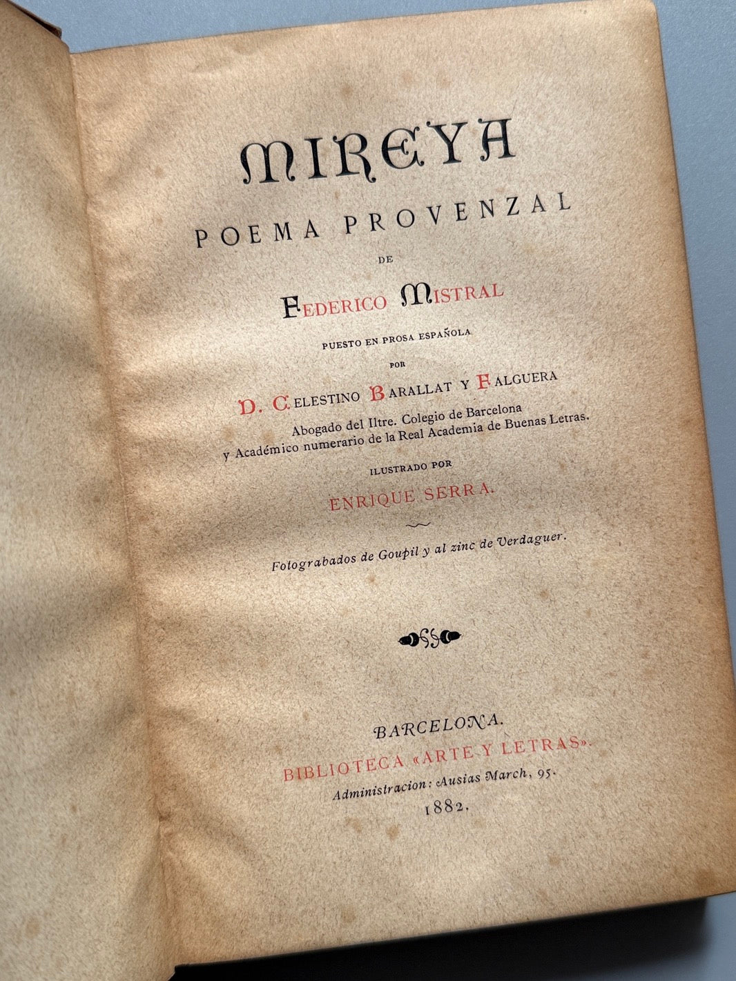 Libro de: Mireya, Federico Mistral - Biblioteca Arte y Letras, 1882