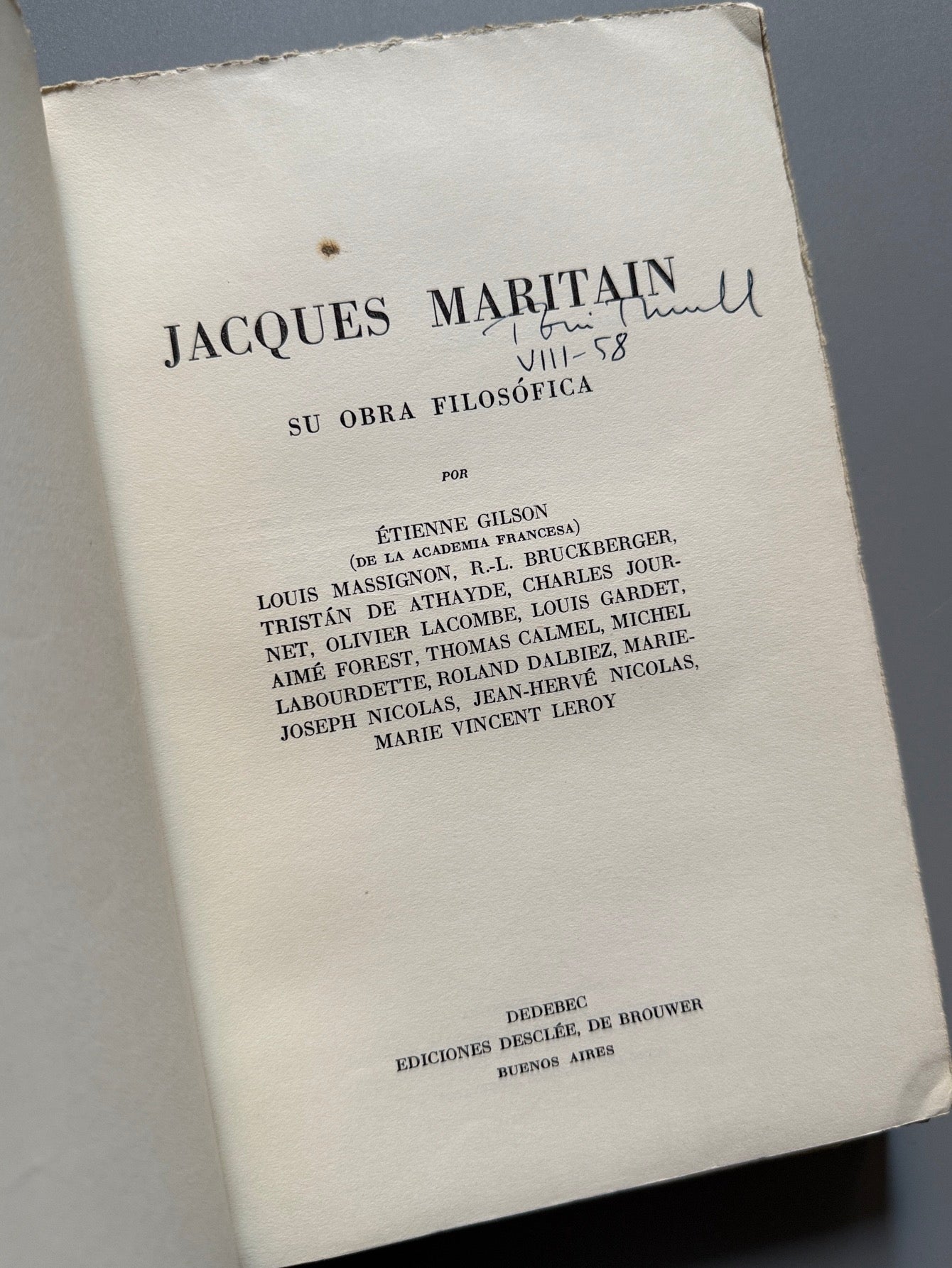 Libro de: Jacques Maritain, su obra filosófica, Varios - Ediciones Desclée de Brouwer, ca. 1955