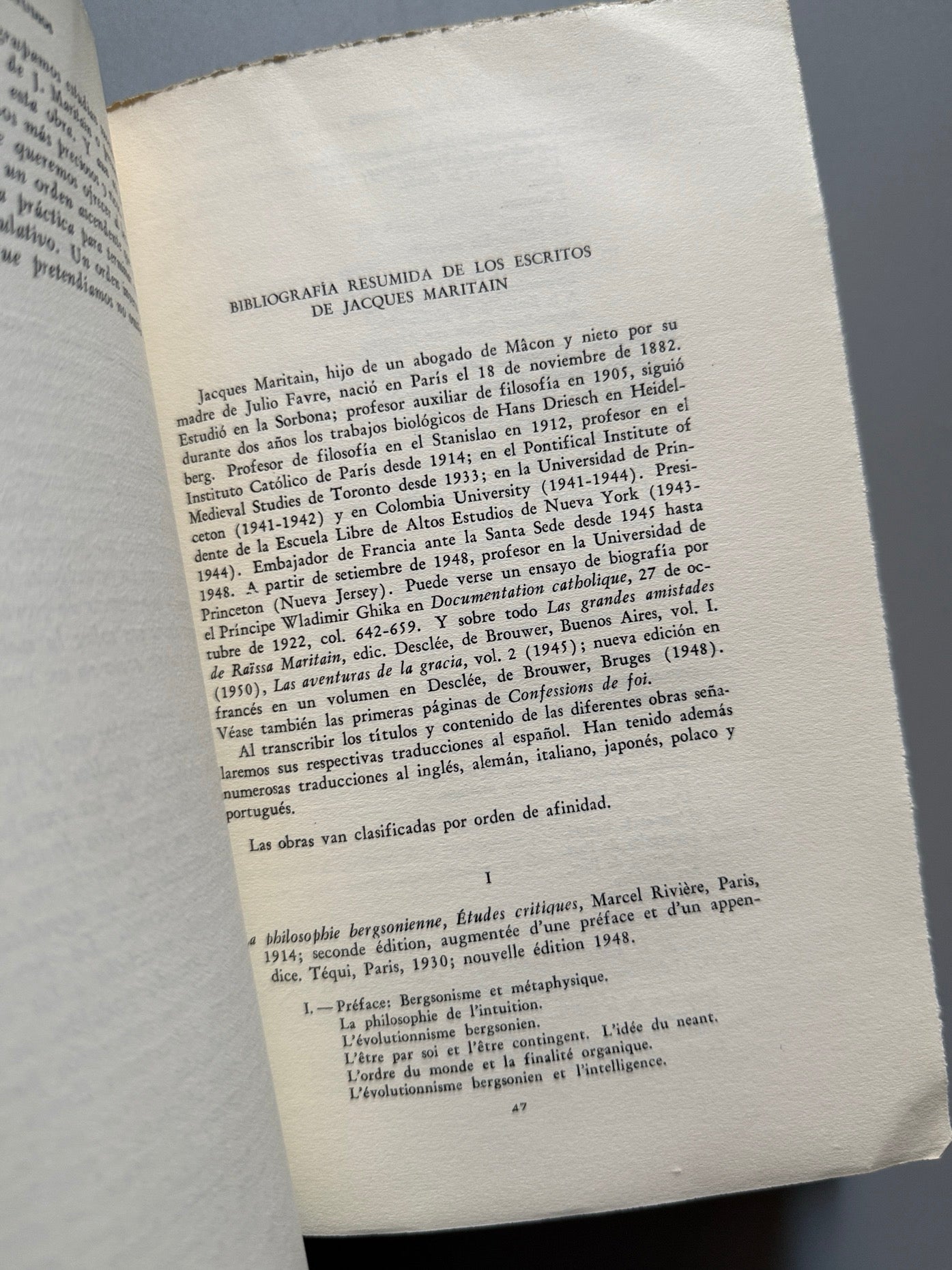 Libro de: Jacques Maritain, su obra filosófica, Varios - Ediciones Desclée de Brouwer, ca. 1955