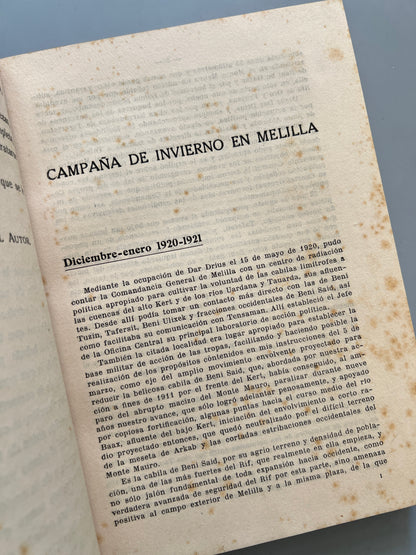 Campañas en el Rif y Yebala 1921-1922, General Berenguer - Editorial Voluntad, 1923