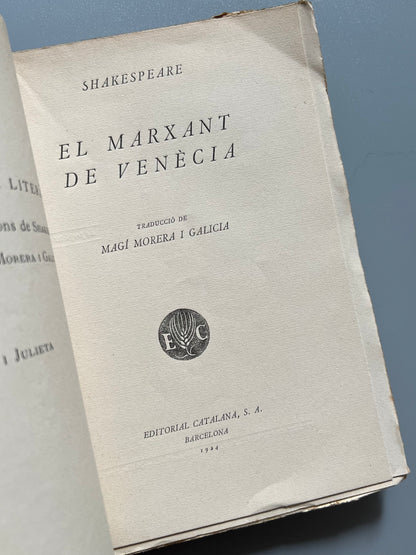 El marxant de Venecia, William Shakespeare - Editorial Catalana, 1924