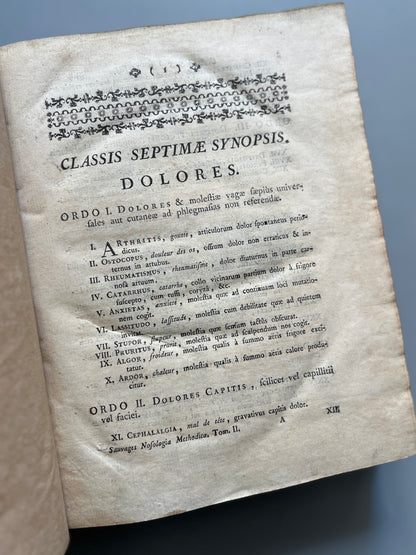 Nosologia methodica sistens morborum classes, Francisco Boissier de Sauvages - Amstelodami, 1768