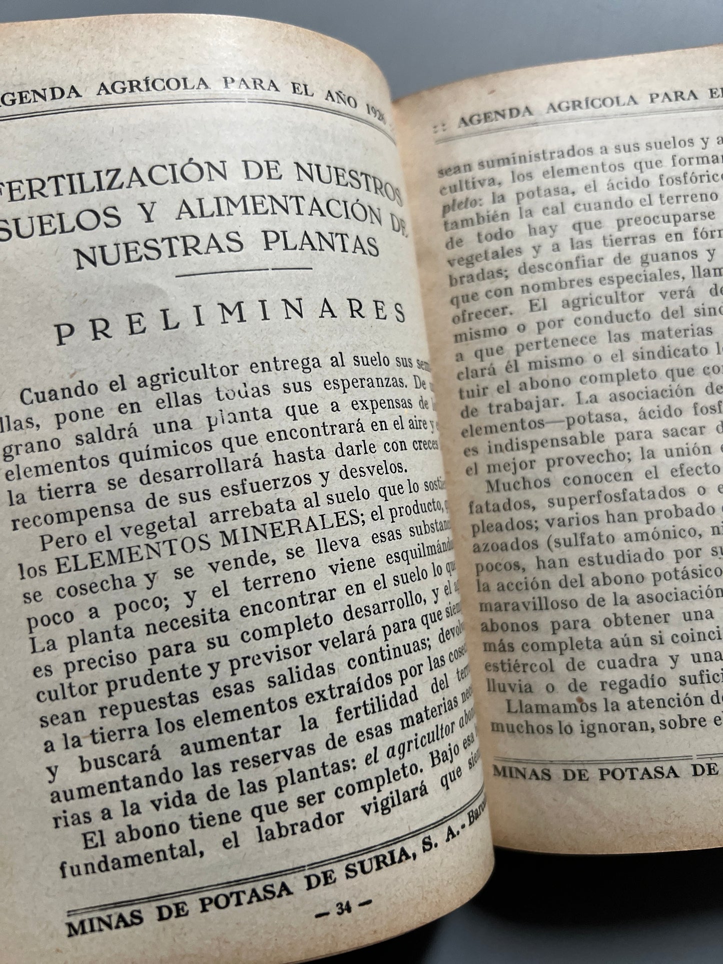 Minas de Potasa de Suria S. A., Agenda Agrícola - 1926