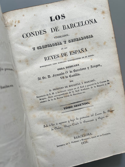 Los condes de Barcelona vindicados, Próspero de Bofarull y Mascaró - Imprenta de J. Oliveres y Monmany, 1836