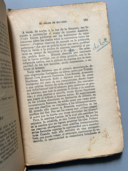 El dolor de escribir, Manuel Ugarte (firmado y dedicado a Miguel Rasch Isla) - C.I.A.P., 1933