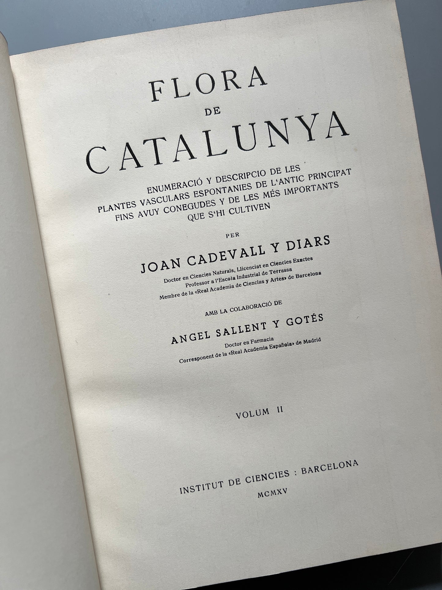 Flora de Catalunya, Joan Cadevall y Diars - Institut de Ciències, 1915-1936