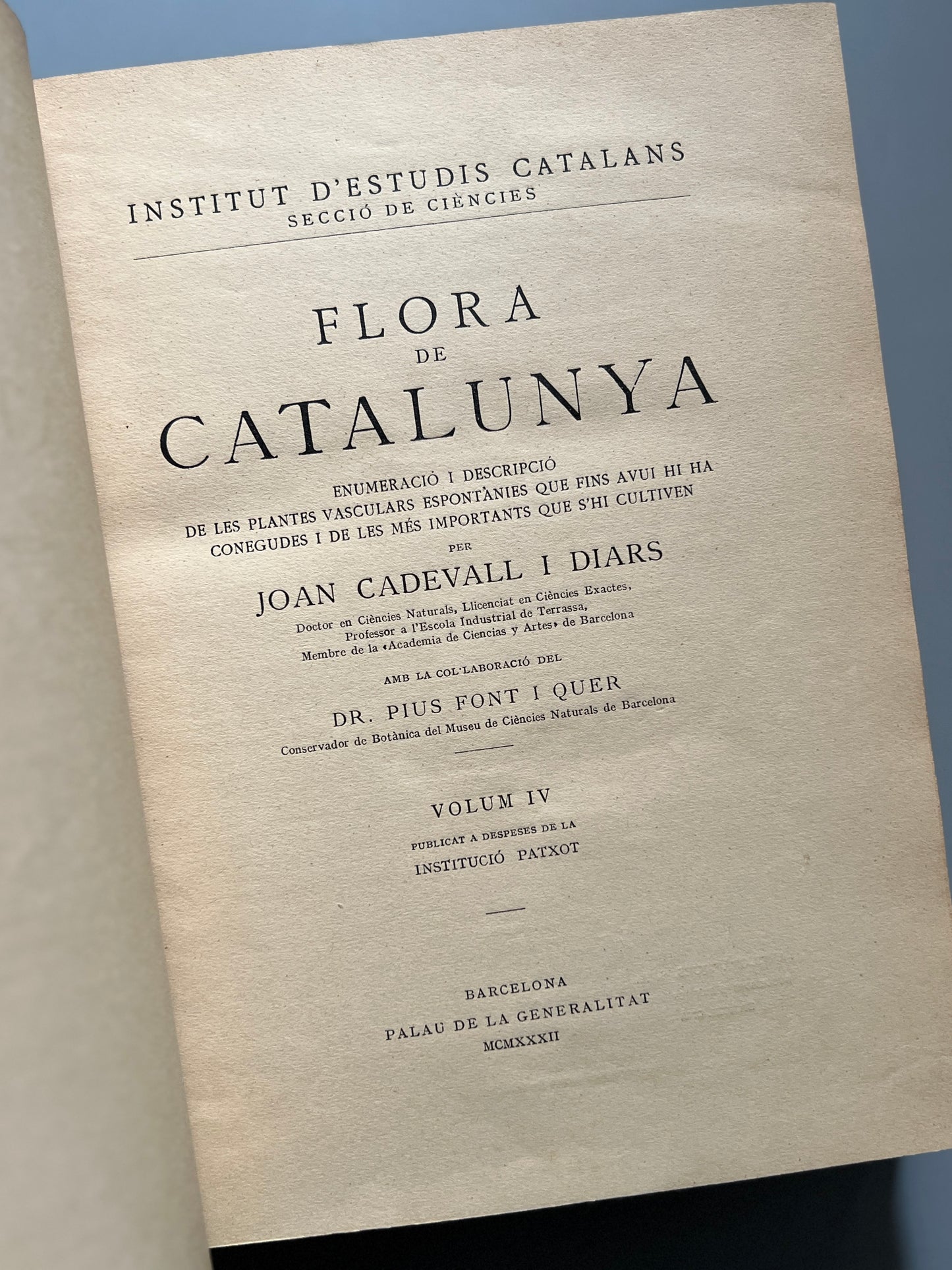 Flora de Catalunya, Joan Cadevall y Diars - Institut de Ciències, 1915-1936