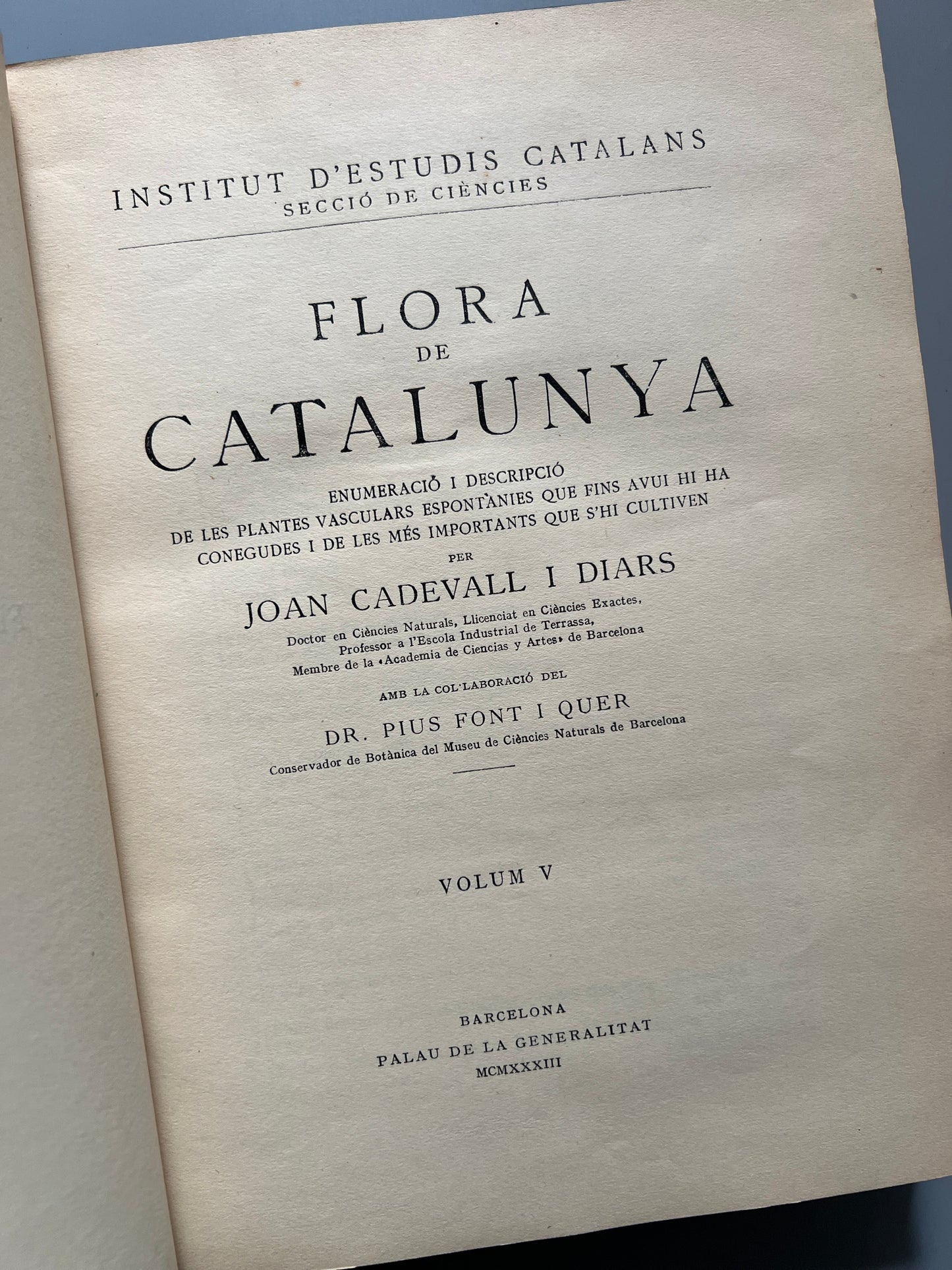 Flora de Catalunya, Joan Cadevall y Diars - Institut de Ciències, 1915-1936