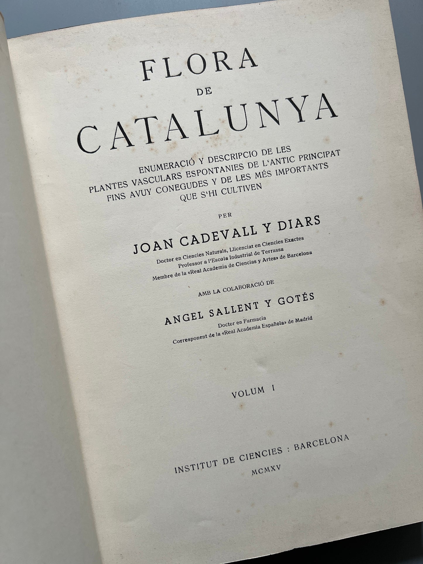 Flora de Catalunya, Joan Cadevall y Diars - Institut de Ciències, 1915-1936