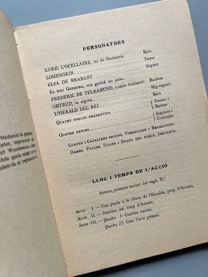 Lohengrin, Ricard Wagner - Associació Wagneriana, 1926