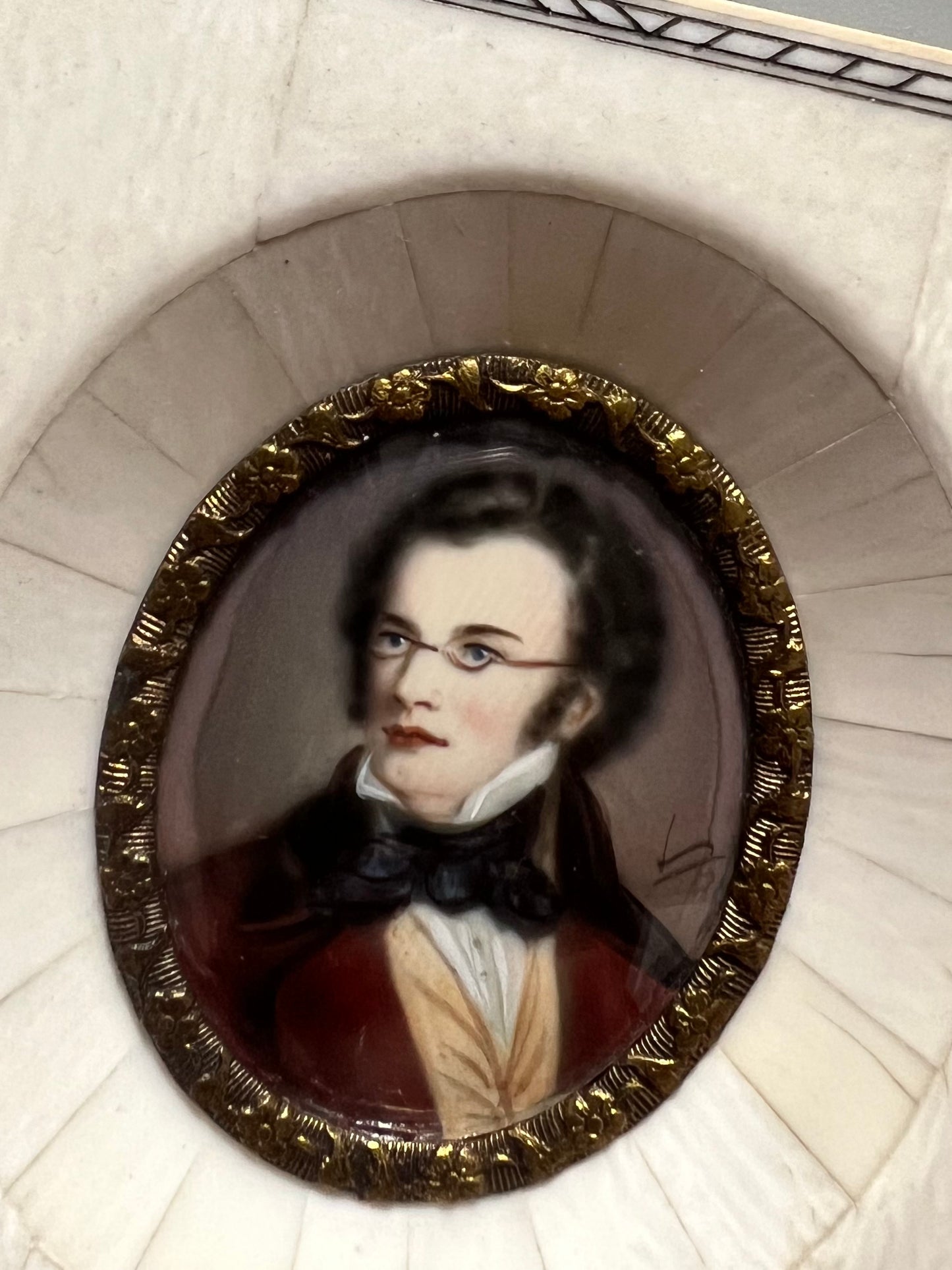 Miniatura retrato de Franz Schubert al óleo o gouache, firmado - Siglo XIX