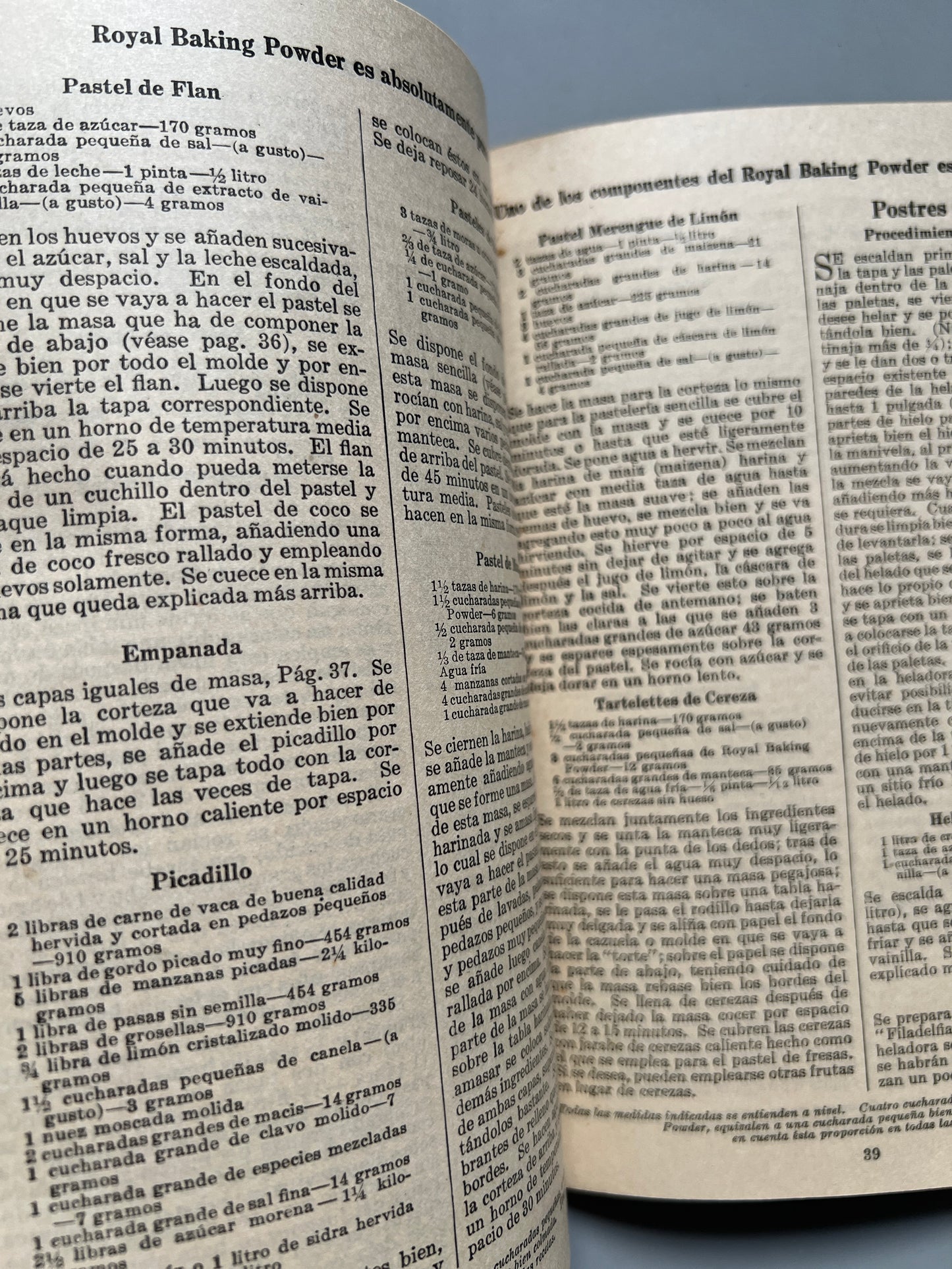 Recetas culinarias Royal - Royal Baking Powder Co., 1922