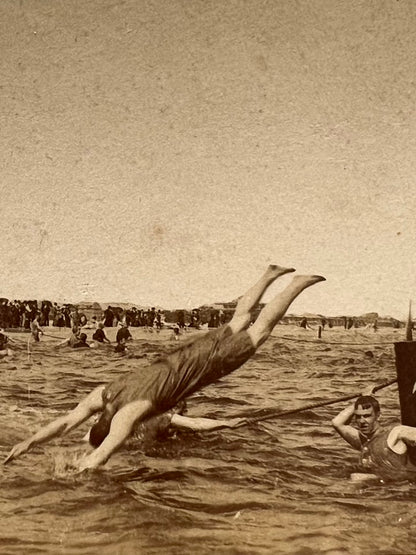 Sports at Atlantic City, fotografía estereoscópica de natación - Strohmeyer & Wyman, 1891