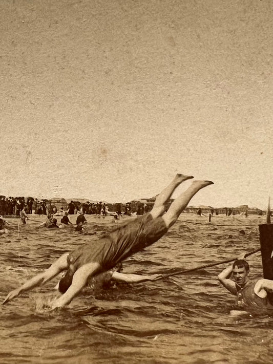 Sports at Atlantic City, fotografía estereoscópica de natación - Strohmeyer & Wyman, 1891