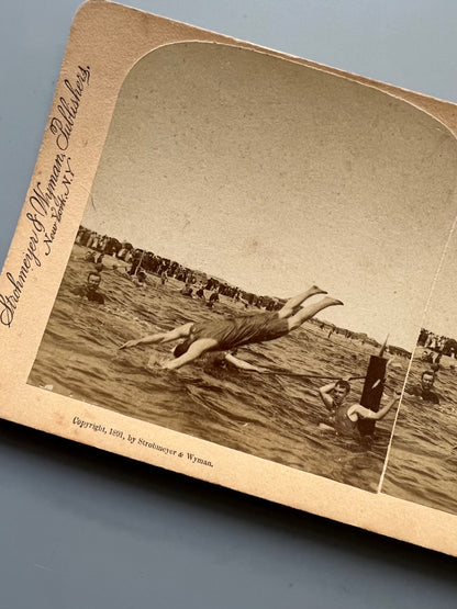 Sports at Atlantic City, fotografía estereoscópica de natación - Strohmeyer & Wyman, 1891