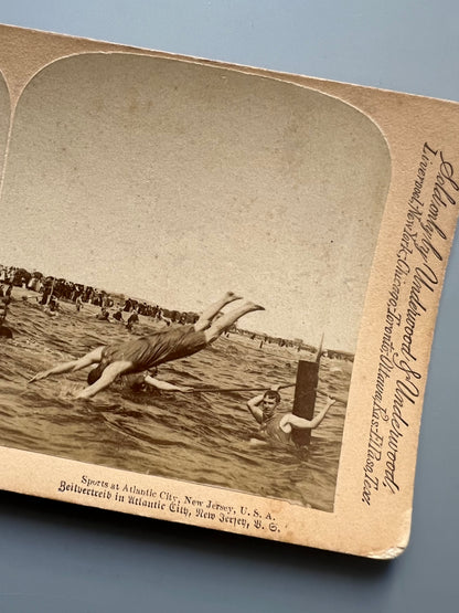 Sports at Atlantic City, fotografía estereoscópica de natación - Strohmeyer & Wyman, 1891