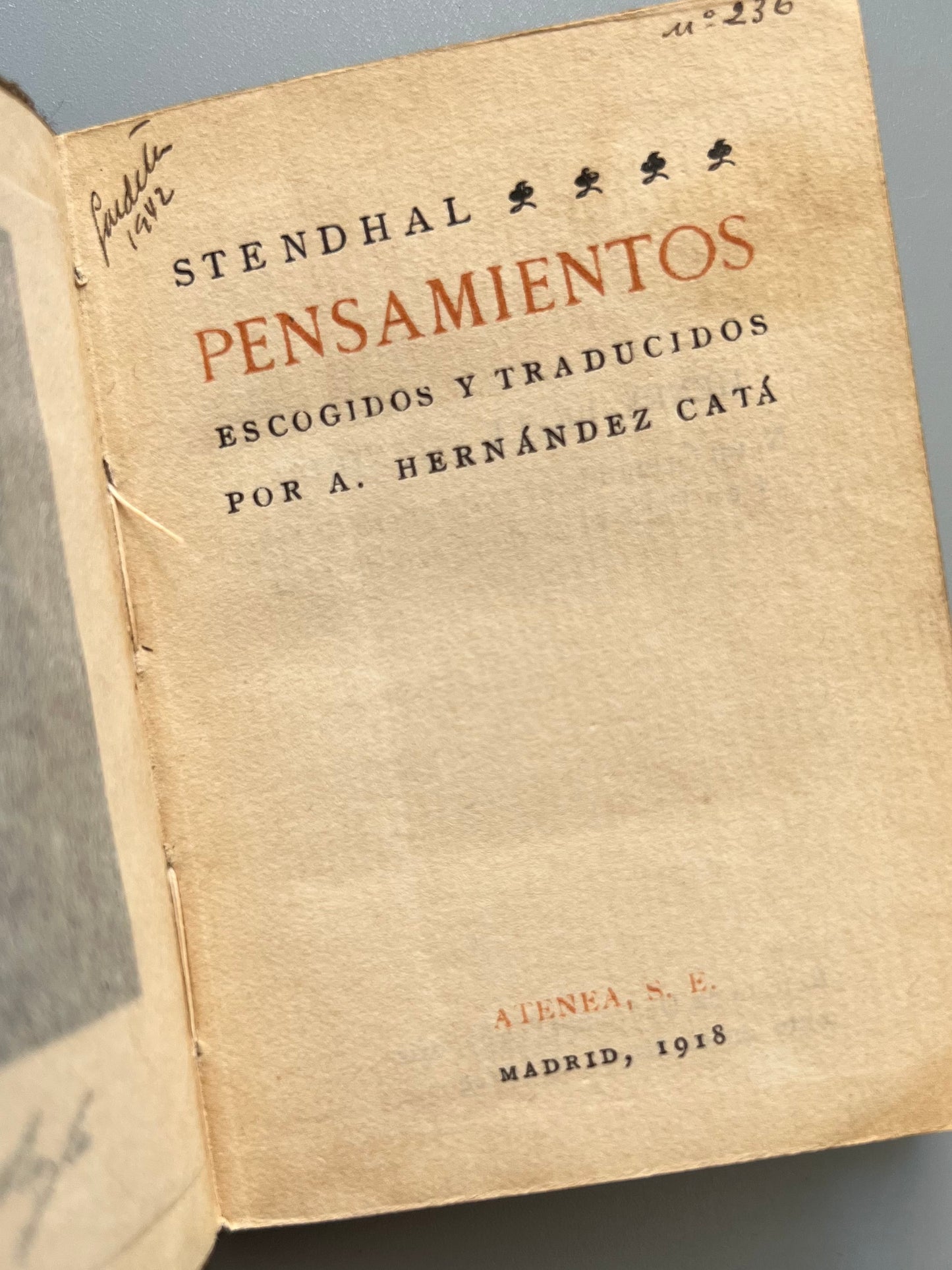 Pensamientos escogidos, Stendhal - Atenea, 1918