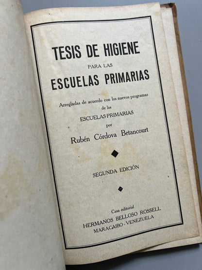 Tesis de higiene para las escuelas primarias, Rubén Córdova Betancourt - Venezuela, 1934