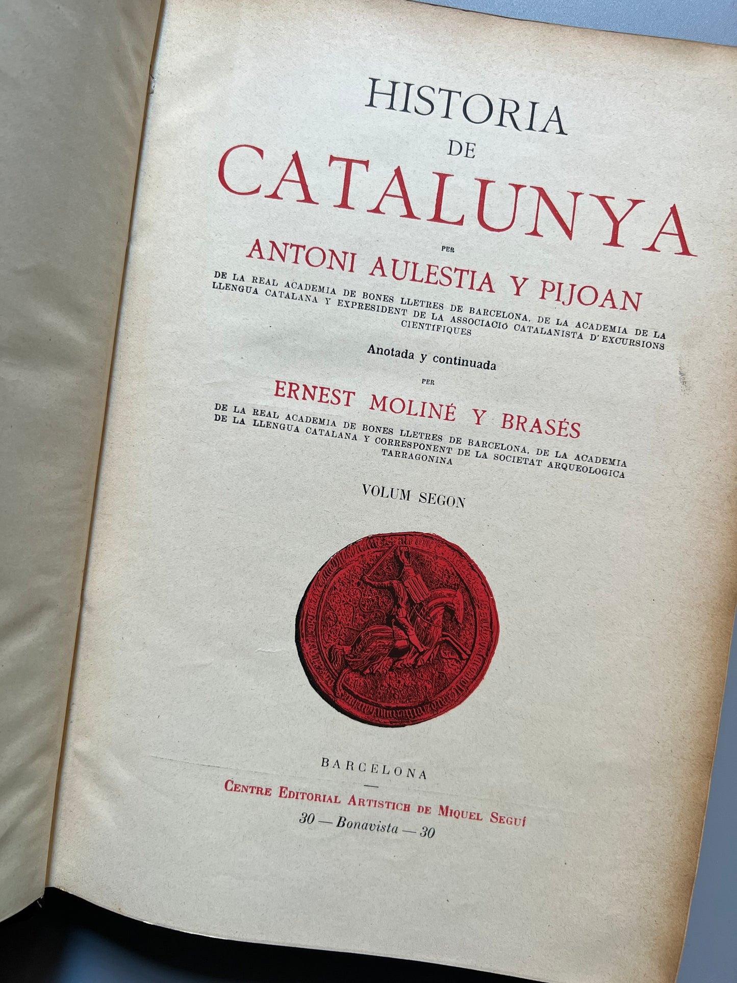 Historia de Catalunya, Antoni Aulestia y Pijoan - Centre editorial artístic de Miquel Seguí, ca. 1900