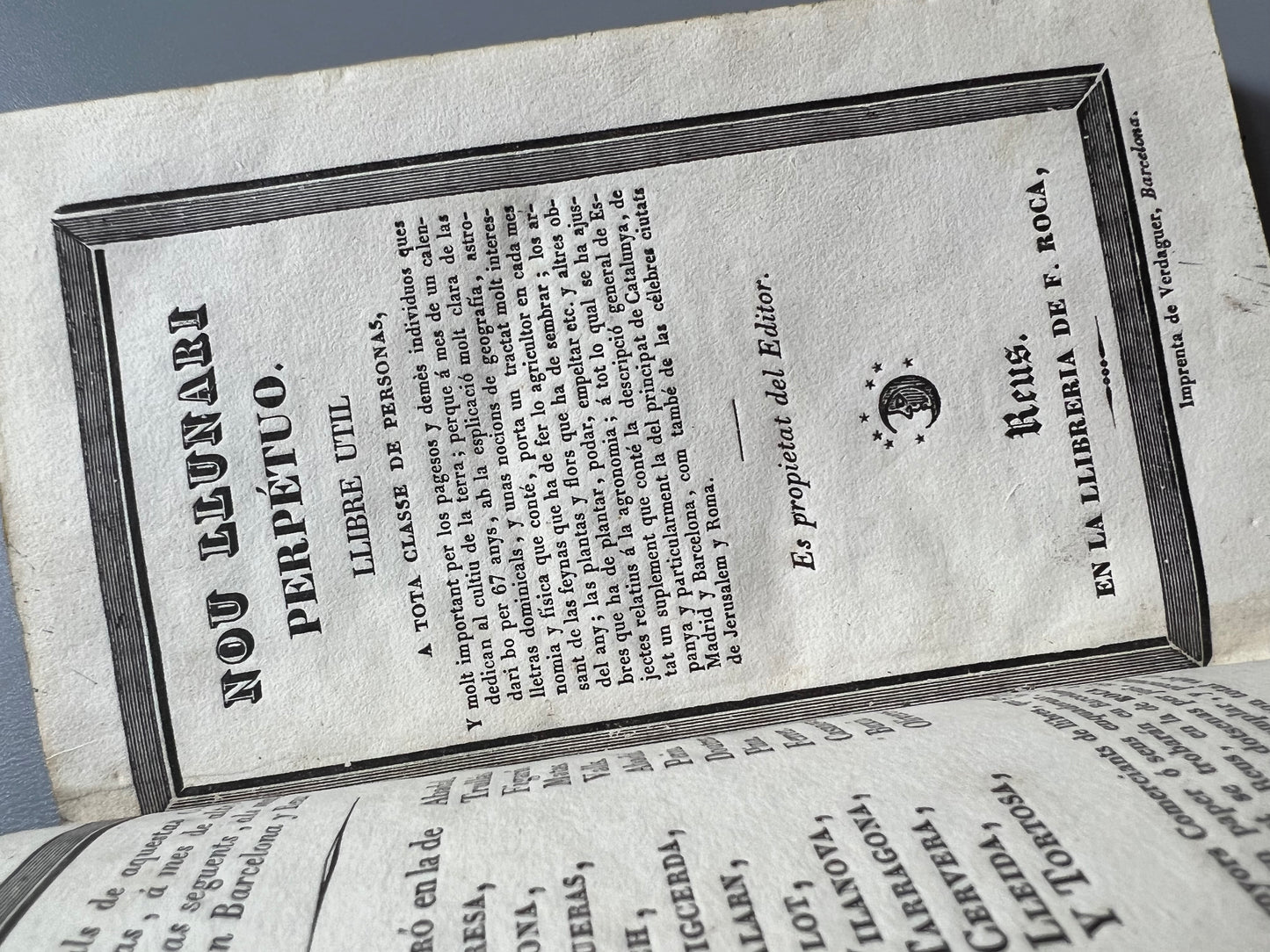 El llunari perpétuo, Francisco Roca - Llibreria de F. Roca, 1834