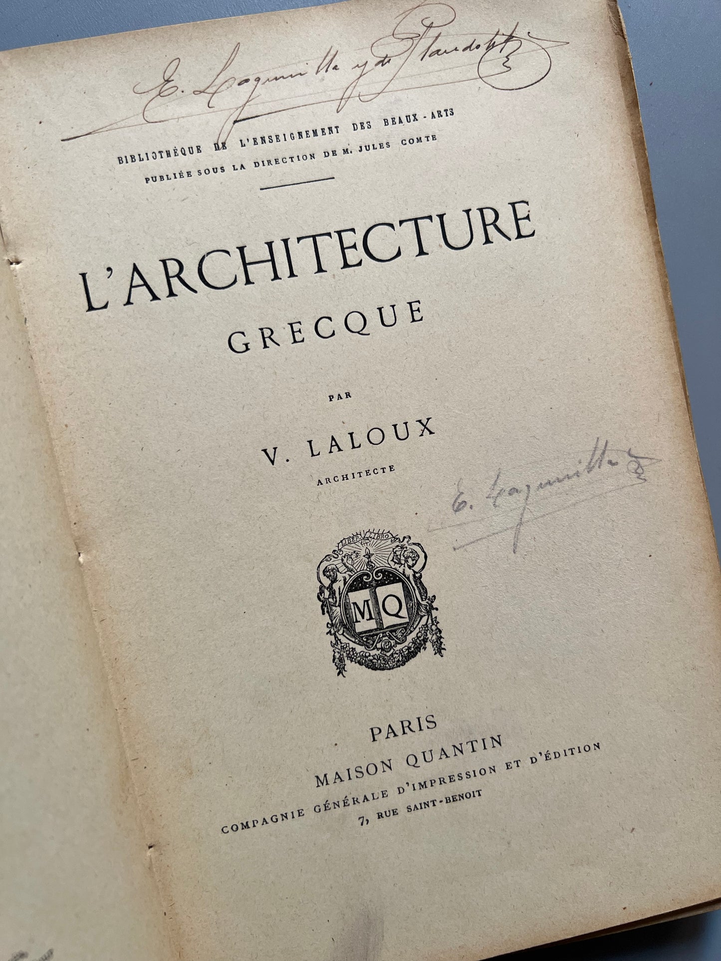 L'architecture grecque, V. Laloux - Libraire d'Éducation nationale, 1888